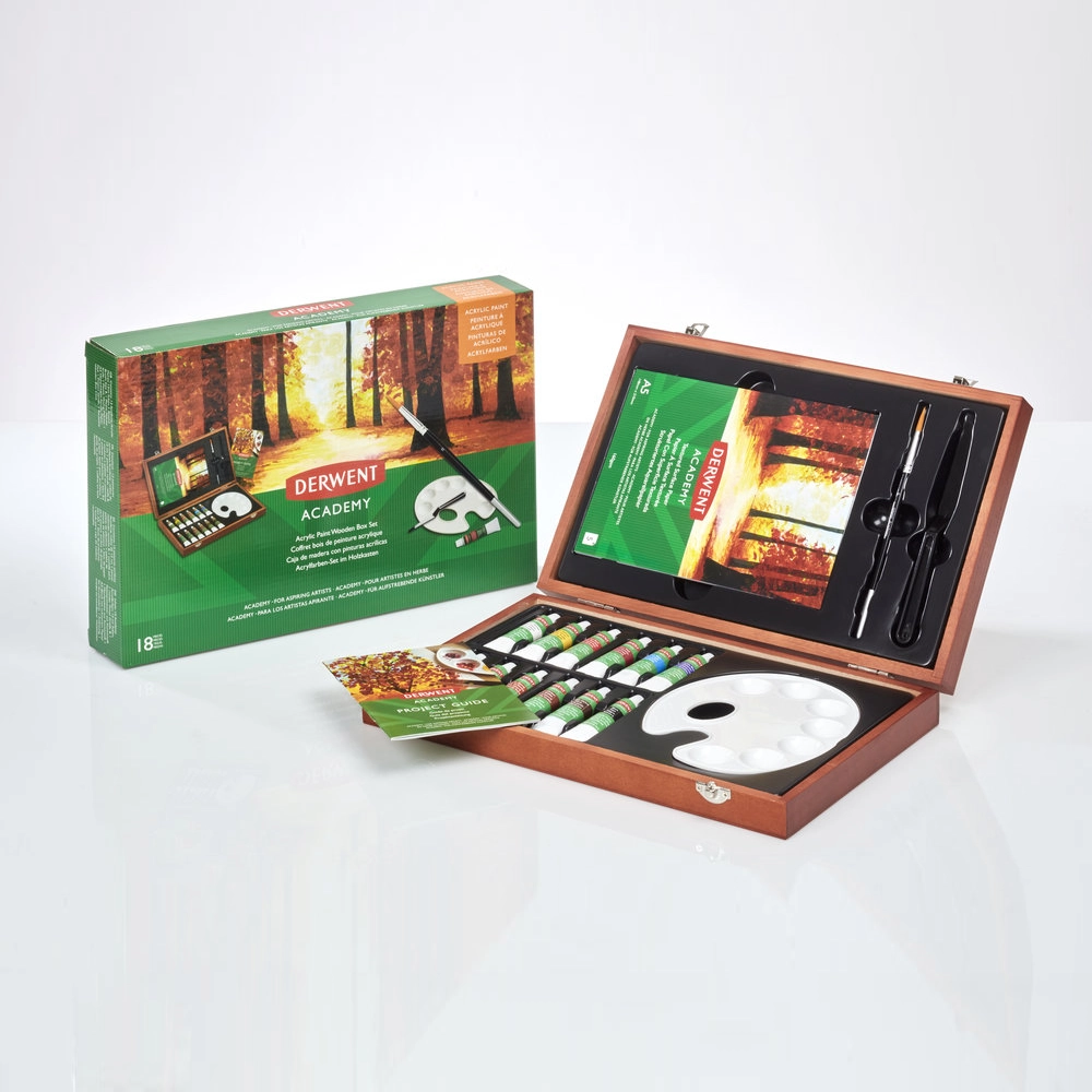 Set de Acrílicos en Caja de Madera – 18 Piezas para Pintura Creativa