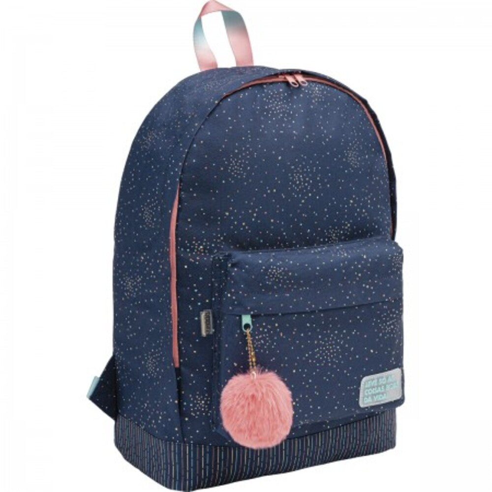 Mochila Escolar Académie Dots Azul con Pompón – 290x430x120mm