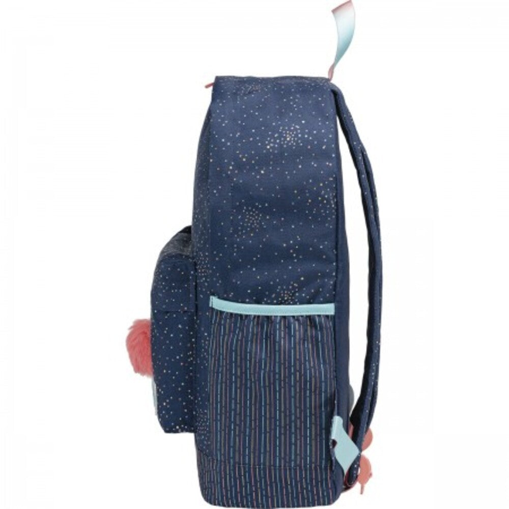 Mochila Escolar Académie Dots Azul con Pompón – 290x430x120mm