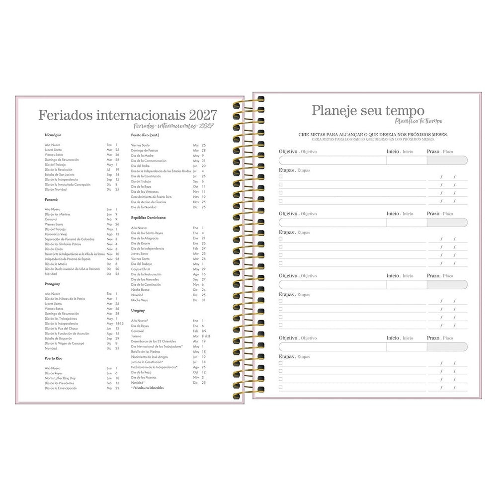 Agenda Ejecutiva Tilibra Espiral Diaria Vanilla M7 2027 Rosa