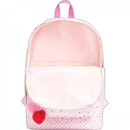 MOCHILA 290x430x120 CON POMPOM DE CORAZON JOYFUL ROSA