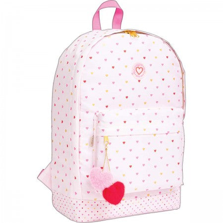 MOCHILA 290x430x120 CON POMPOM DE CORAZON JOYFUL ROSA