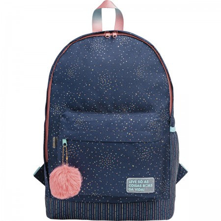 MOCHILA 290x430x120MM CON POMPOM DOTS AZUL