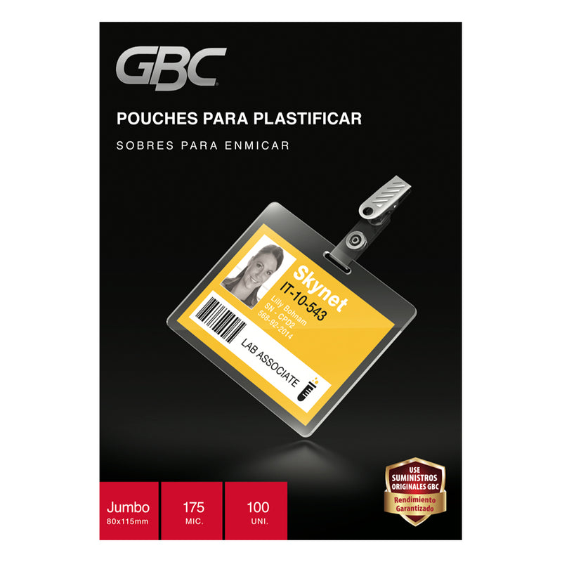 Lámina de Plastificar Jumbo 175 Mic  80x115 mm 100 UN GBC