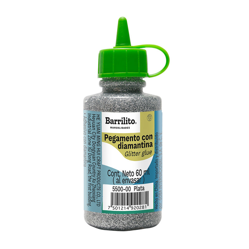 Pegamento Glitter Plata 60ml Barrilito